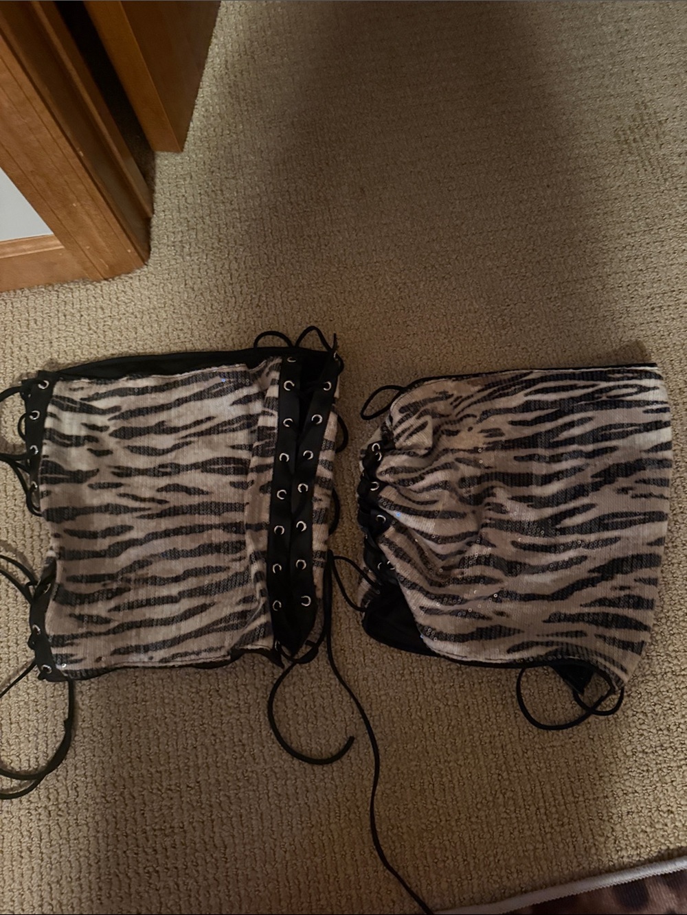 Girls Zebra Print Lace-Up Skirt Shorts - Black and White